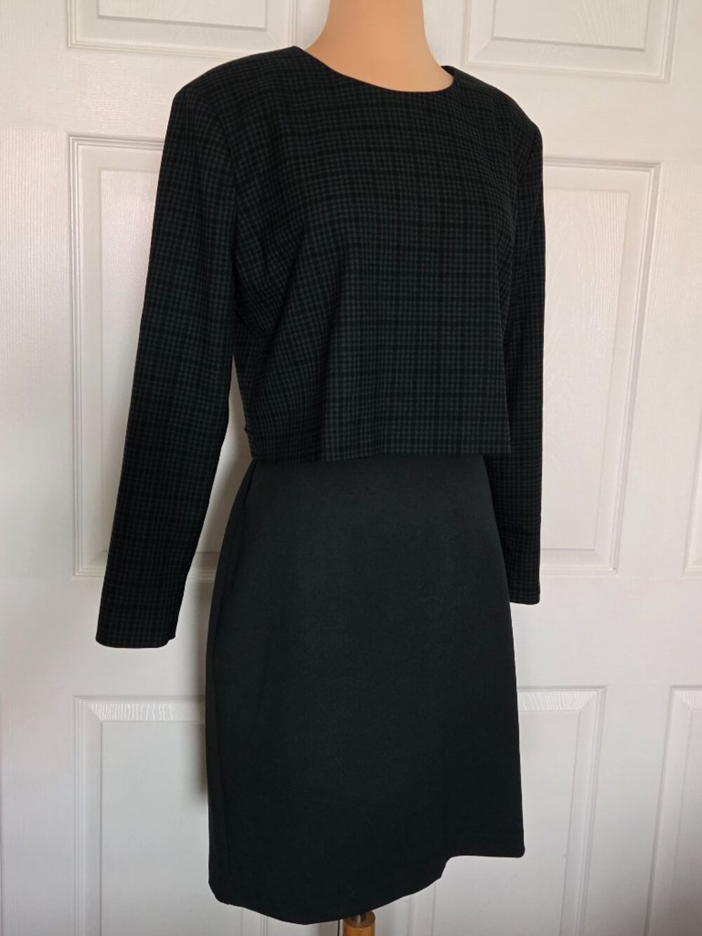 Ann Taylor Dark Green Plaid Long-Sleeve Cropped Jacket Blouse - Picture 15 of 16
